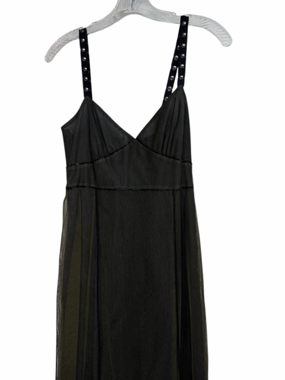 Vera Wang Olive Green Maxi Dress with Studded Black Straps size 6 polyester/silk - Picture 3 of 13